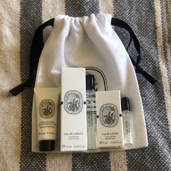 Diptyque🌹1-Eau Rose EDT 10ml 1-EDT 2ml 1-Hand & Body Lotion 10ml 1-White Pouch - Picture 1 of 1
